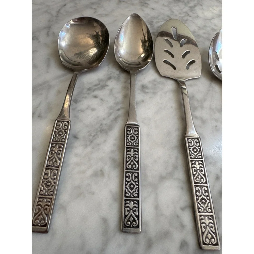 Nasco NSS1 Stainless Flatware 9pc Serving Set Iced Tea Spoons Geometric Black
